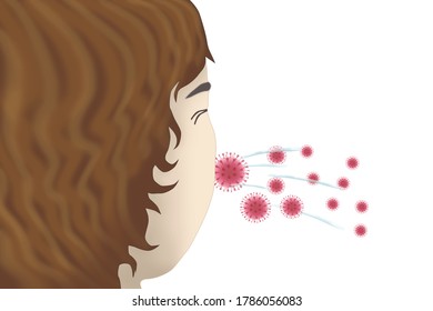 3D Of Person Sneezing And Spreading Out With Virus Particles