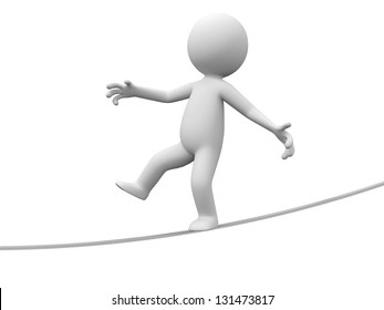 A 3d Person Walking On A Balance Beam