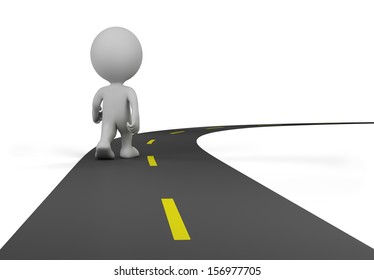 3d Person Walks On The Chosen Path. 3d Image. White Background.