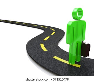 3d Person Walks On The Chosen Path. 3d Image. White Background In The Design Of Information Related To The Choice Of Paths