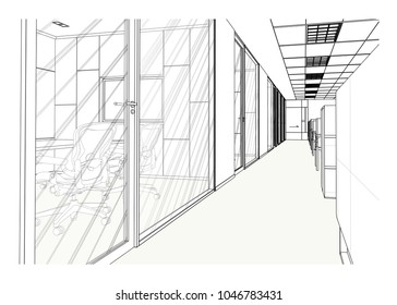 Perspective 3d Render Of Office Room Wireframe Stock Illustrations Images Vectors Shutterstock