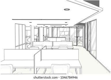 3d Perspective Drawing Outline Interior Space Stock Illustration ...