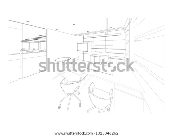 3d Perspective Drawing Outline Interior Space