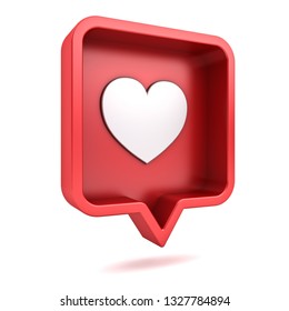 3d Perspective Social Media Notification Love Like Heart Icon In Red Rounded Square Pin Isolated On White Background With Shadow 3D Rendering