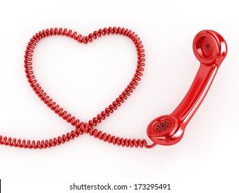 3d Phone Reciever With Heart Cord - Isolated