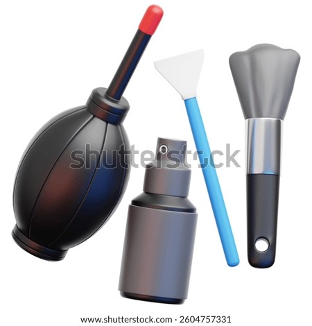 3D Photographer's Essentials: a collection of essential camera cleaning tools arranged on display. A visual guide for anyone who values their photography equipment.