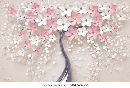 3d picture of a tree with pink flowers background for digital printing wallpaper, custom design wallpaper - Powered by Shutterstock