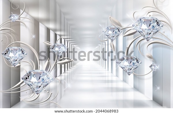 Print your own 3d picture Wallpaper Background perspective with diamonds, custom design wallpaper.