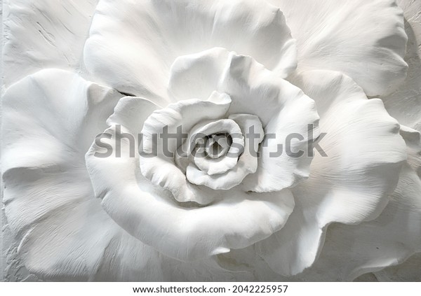 3d picture Wallpaper Background of a rose from plaster for digital printing wallpaper, custom design wallpaper.