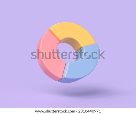 3d pie chart icon with three sectors in cartoon style. illustration isolated on purple background. 3d rendering
