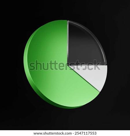 3d pie chart isolated black background, geometry math graph, analysis, financial growth chart, Concept of financial data and business. 3d illustration. 3d render. 3d illustration for business, diagram