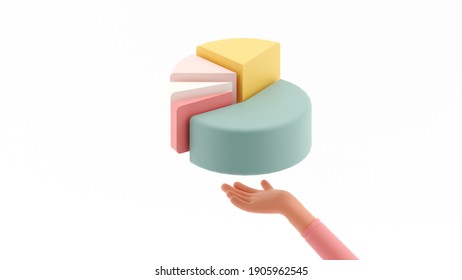 3d Pie Chart On Hand, Isolated On White Background, 3d Illustration