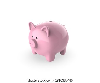 3D Piggy Bank Isolated White Backgrond. Cute Pig 3D Rendering Model.