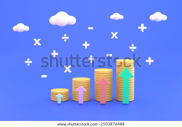 3D. Pile of coins with plus, minus, multiply,\
divide investment ideas\
finance\
