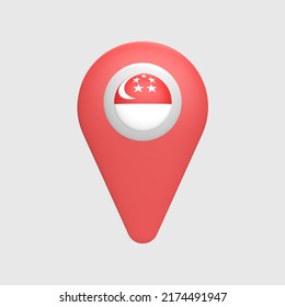 3D Pin Map With Singapore Flag. Rendered Illustration