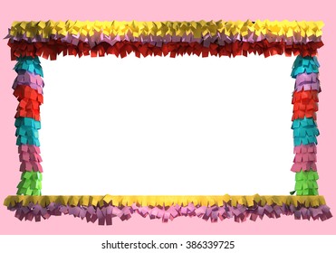 3d Pinata Decoration. Colorful Mexican Fiesta Theme. Frame Illustration For Birthday Cards,  Party Backgrounds Or Invitation.