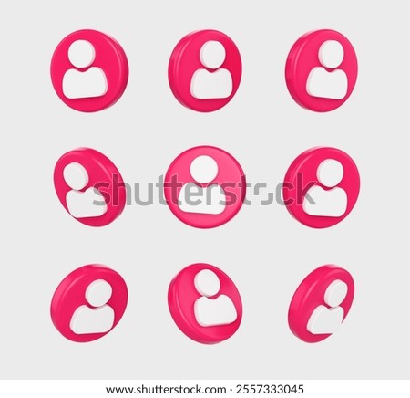 3D Pink buttons with a white user icons, representing profile, account, or person in digital platforms.3d illustration