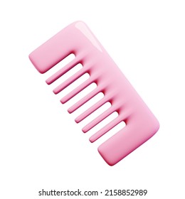 3d pink hair brush. Rendering illustration of girl children comb isolated on white background. Barber salon accessory. Hair care service equipment. Cute cartoon toy design.  Coiffure item icon. 