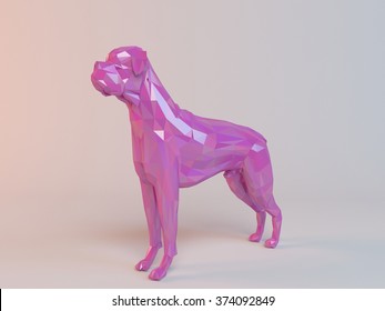 3D Pink Low Poly (dog) Inside A White Stage With High Render Quality To Be Used As A Logo, Medal, Symbol, Shape, Emblem, Icon, Children Story, Or Any Other Use.