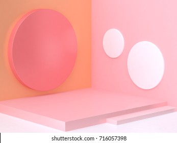 3d Pink Orange Corner Scene Abstract Minimal Geometric Background 3d Rendering