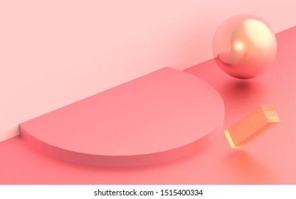 3d Pink Podium Minimal Pastel Studio Background. Abstract 3d Geometric Shape Object Illustration Render.