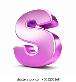 3d Pink Purple Metal Letter S Isolated White Background