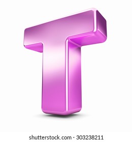 3d Pink Purple Metal Letter T Isolated White Background