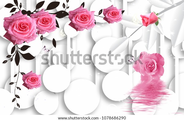 3D Pink roses background, 