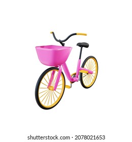 3d Pink Yellow Bicycle Front View