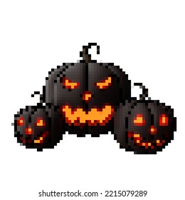 3d Pixel Art 3 Black Jack O' Lantern Pumpkin Head Scary Halloween Ornament Design Theme