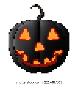 3d Pixel Art Black Jack O Lantern Pumpkin Head Scary Halloween Ornament Design Theme