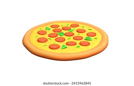 3d pizza with cheese, sausage and basil. Pepperoni pizza. Traditional Italian fast food. 3d rendering - Powered by Shutterstock