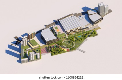 3d Plan Of An Urban Block, City Architecture, Engineering Design, BIM, 3d Rendering, 3d Illustration