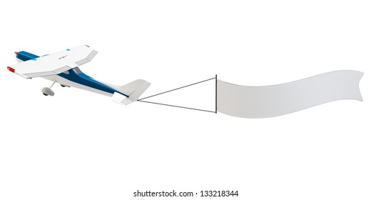3d plane pulling advertisement banner isolated on white background