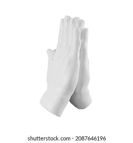 3d plaster sculpture of hands showing gesture high five, folded hands, praying, isolated illustration on white background, 3d rendering