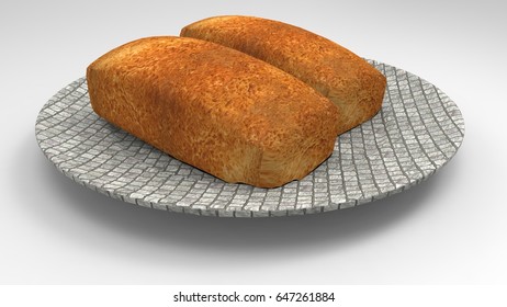 3D plate on bread render isolate