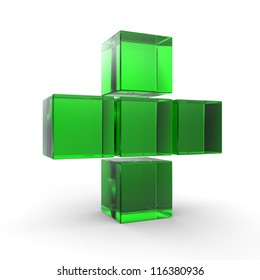 3D Plus Icon In Green On Isolated White Background. 3D Cross Icon ...