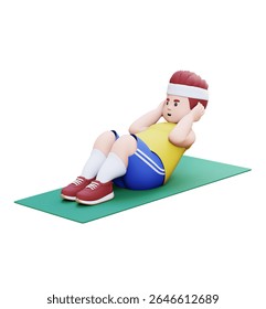 3D Plus Size Overweight Man doing sit ups on a mat