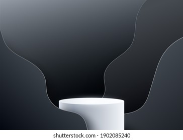 3d Podium Background With Black Wave Liquids Shapes