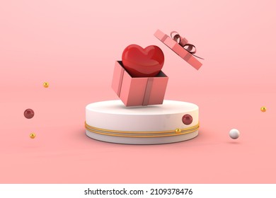 3d podium with gift box and red heart