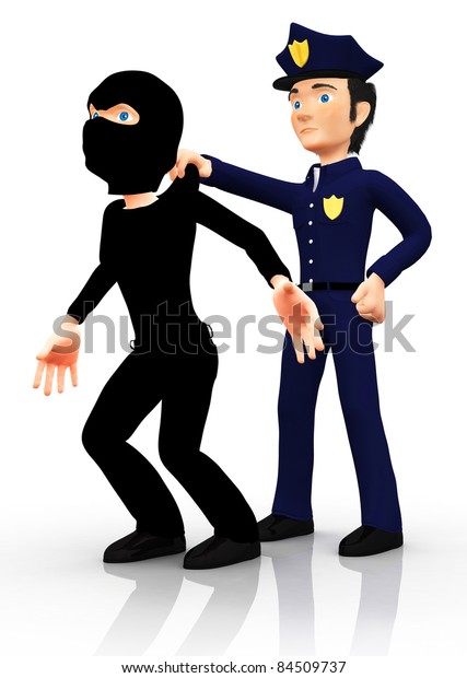3d警察官が泥棒を逮捕 白い背景に のイラスト素材