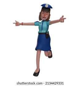 3D Police Woman Cartoon Character With Cute Poses