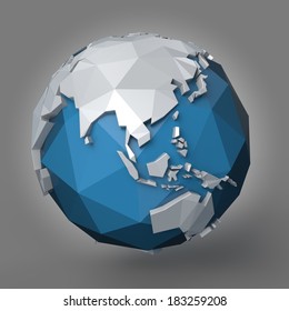 3d Polygonal Style Illustration Of Earth Planet, Asia View