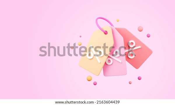 3d price\
tags with percent discount inscription isolated on blush pink\
background. Discount coupon. Concept of online sale. 3d rendering\
illustration of promo tag coupon, sale\
voucher