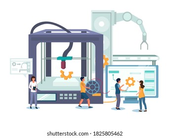 3D Printer Building Object From Digital Computer Model, Illustration. Additive Manufacturing Technology Concept For Web Banner, Website Page Etc.