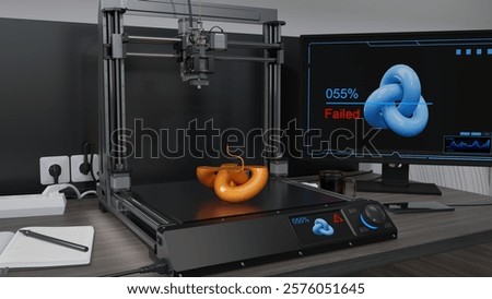 3D printer error: there is not enough source material for printing. 3D illustration