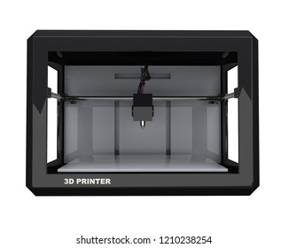 3D Printer Isolated On White Background. Front View. 3D Illustration.