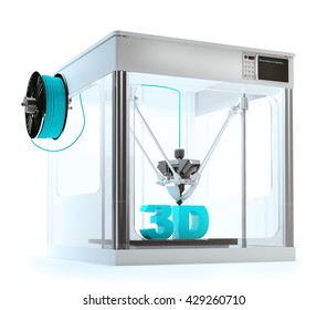 3D Printer Machine Printing A 3D Text - Rapid Prototyping 3D Illustration