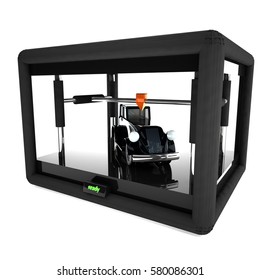 3d Printer Manufacturing A Car, 3d Rendering