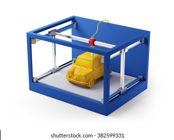 3d Printer Printing A Car Isolated On White